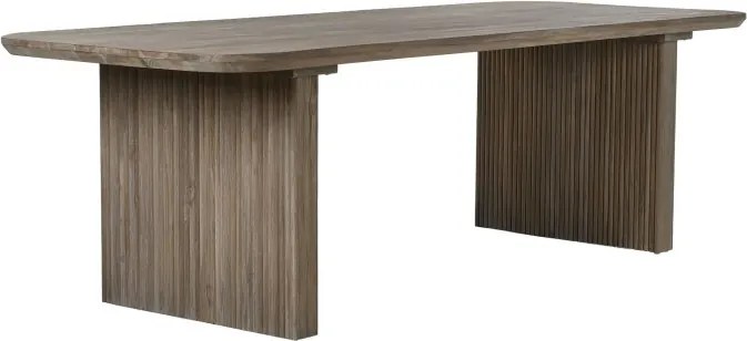 Masă dining din lemn masiv de tec, maro, 12 locuri, cu picioare canelate, 77 x 250 x 100 cm, „Arven”