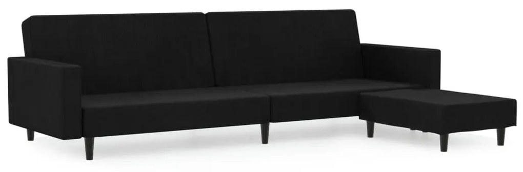 3081871 vidaXL Canapea extensibilă cu taburet, 2 locuri, negru, catifea