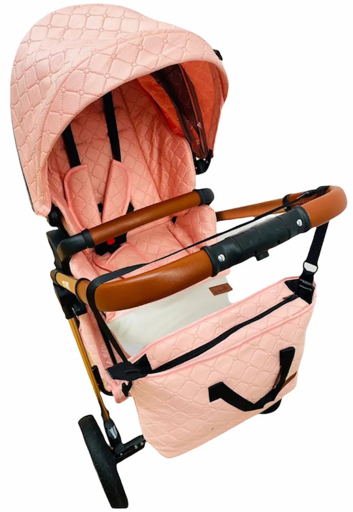 Carucior 3 in 1 cu landou, scoica si geanta, 0-36 luni, Roz - CPC-11-roz
