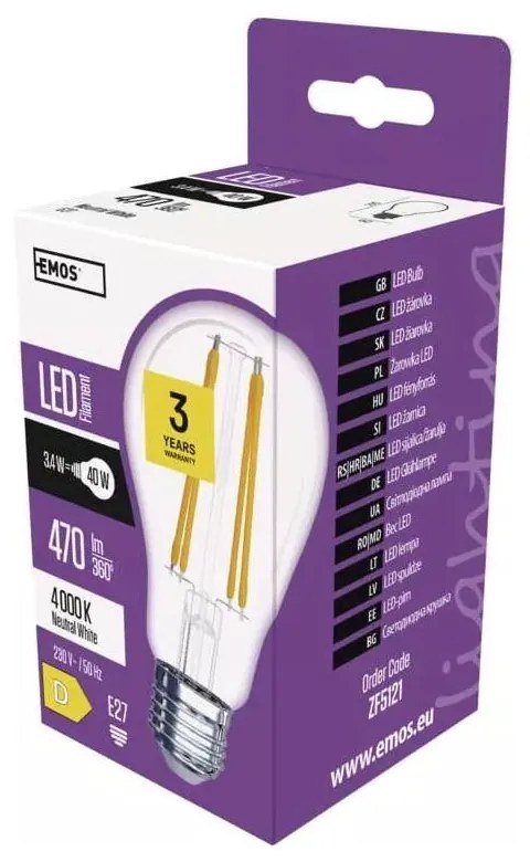 Bec LED/cu filament E27, cu lumină neutră 3 W – EMOS