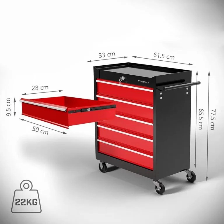 TIMBERTECH Cărucior pentru atelier pe roți, 5 sertare cu ins