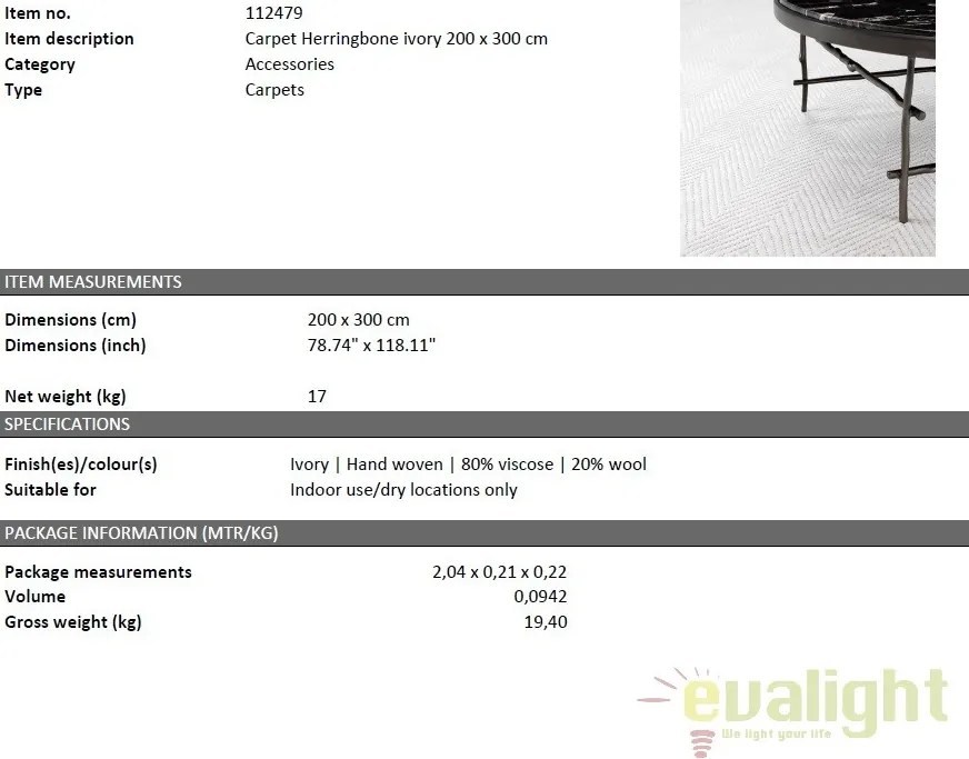 Covor design LUX realizat manual din vascoza si lana, Herringbone 200x300cm 112479 HZ