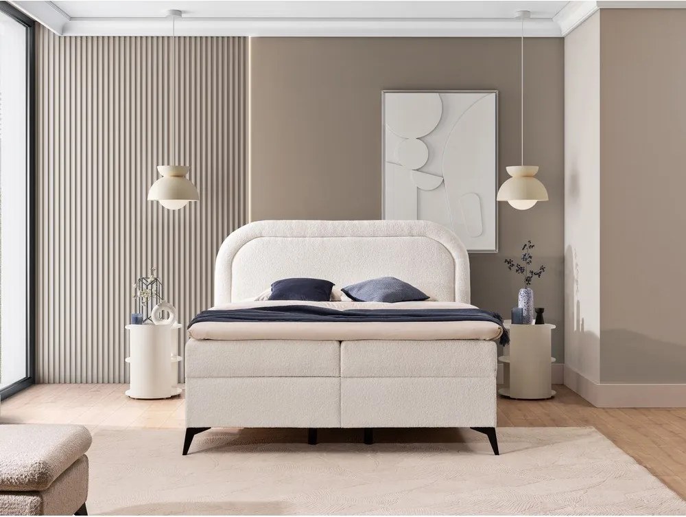 Pat boxspring alb cu spațiu de depozitare 140x200 cm Ornes – Ropez