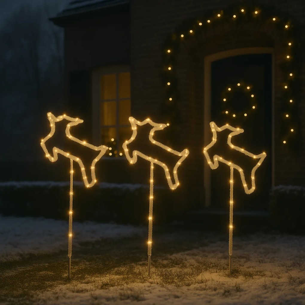 Set de 3 spoturi de Crăciun cu cerb alb, cu LED și cronometru IP44 - Shika