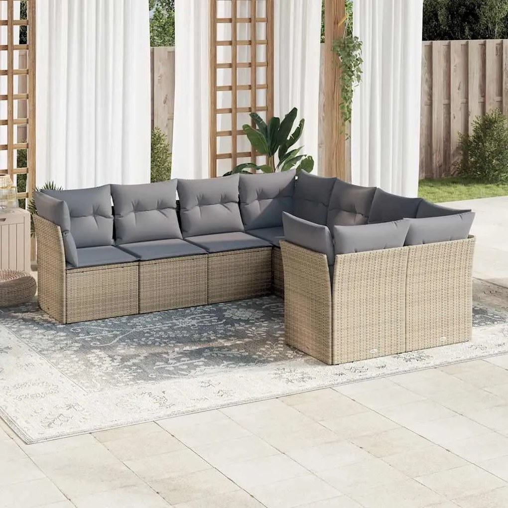 vidaXL Set canapele de grădină, 8 piese, cu perne, bej, poliratan