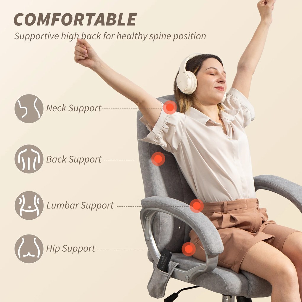 HOMCOM Scaun de Birou Masaj Vibrant și Încălzitor cu Suport pentru Picioare, Scaun Reclinabil 135° de Birou în Velluto cu Brațe și Înălțime Reglabilă pentru Studiu, Gri | Aosom Romania