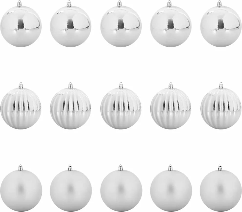 vidaXL Set de globuri de Crăciun XL 15 pcs Argintiu Plastic
