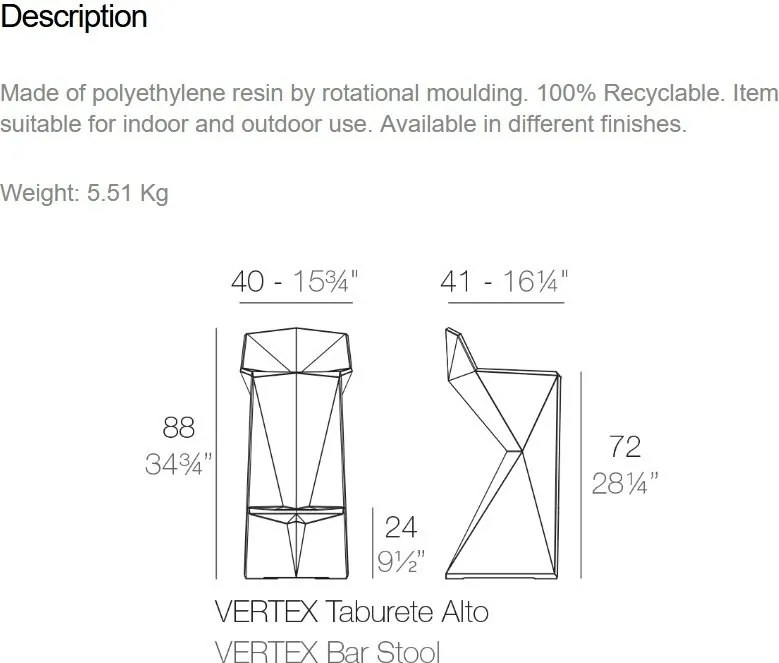 Scaun de bar design modern, exterior, interior, VERTEX BAR STOOL 51030 Vondom