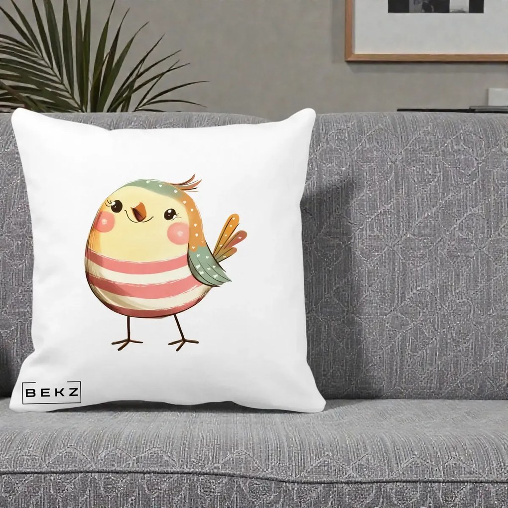 Perna Decorativa Pui Kawaii Pastel Dungat, 40x40 cm, Alba Mata, Husa Detasabila, Perna Inclusa, BEKZ®