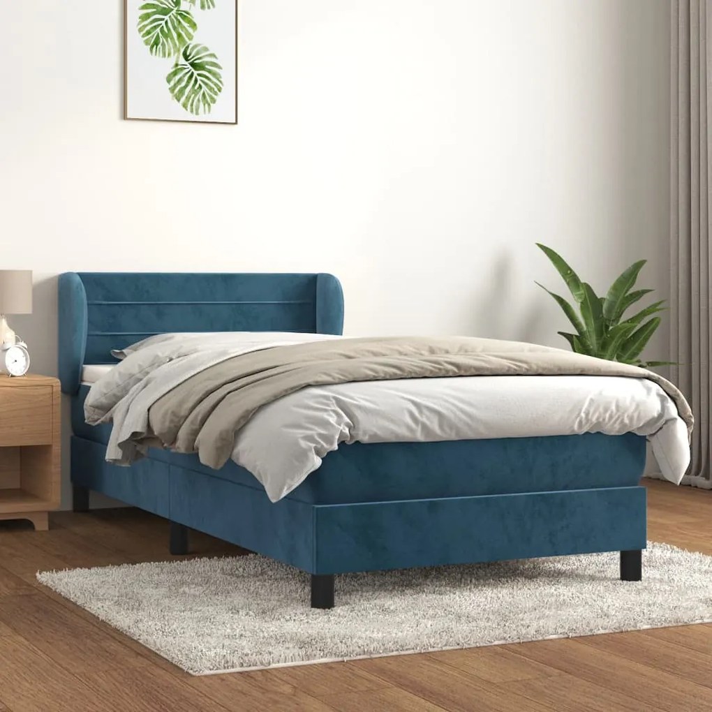 3127539 vidaXL Pat box spring cu saltea, albastru închis, 100x200 cm, catifea