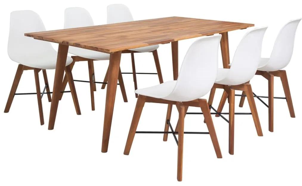 273821 vidaXL Set masă și scaune din lemn de acacia, 7 piese, alb