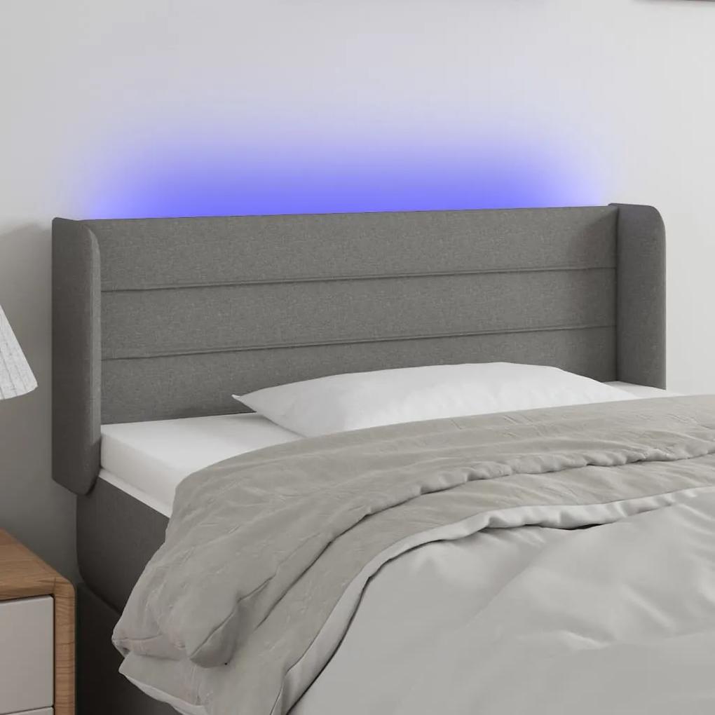 3123359 vidaXL Tăblie de pat cu LED, gri închis, 93x16x78/88 cm, textil