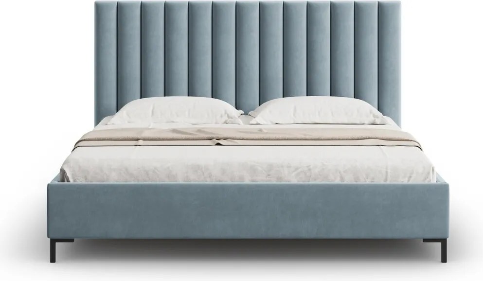 Pat tapitat cu somiera rabatabila si lada depozitare, 180x200 cm, Micadoni Home, Allison-51, catifea, albastru deschis