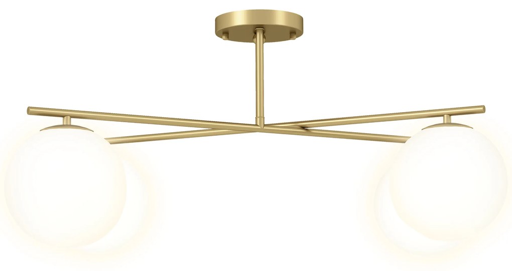 HOMCOM Plafonier candelabru modern cu 4 lumi cu soclu E14, montaj semi-aplatizat, aur si crem | Aosom Romania