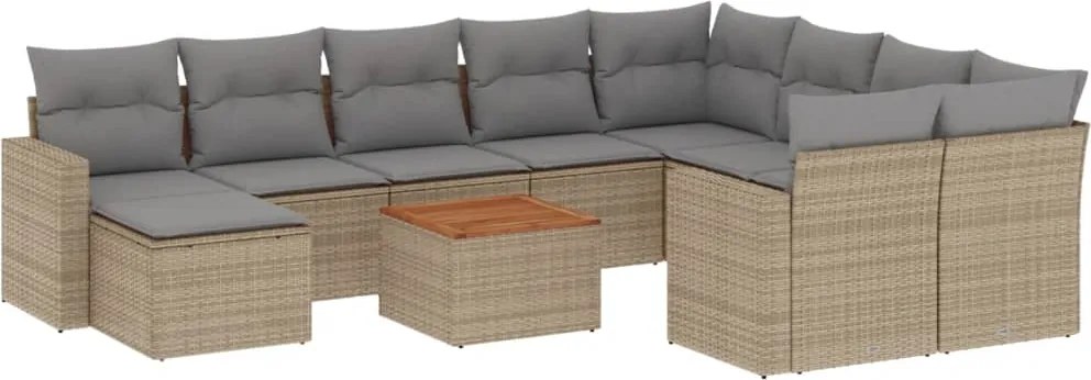 vidaXL Set canapele de grădină, 11 piese, cu perne, bej, poliratan