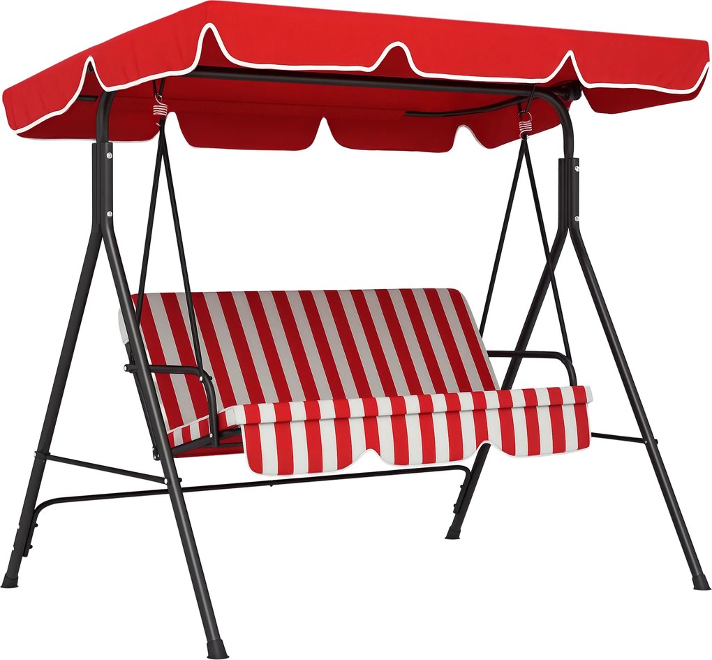 Outsunny Balansoar de Grădină 3 Locuri Acoperiș cu Înclinare Reglabilă Perne Șezut și Spătar Oțel Negru Poliester Roșu | Aosom Romania