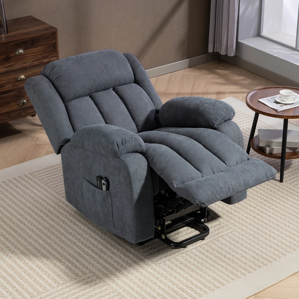 HOMCOM Fotoliu Electric cu Ridicare și Reclinare 135° în Material Textil Efect In cu Suport Picioare, Gri Închis | Aosom Romania