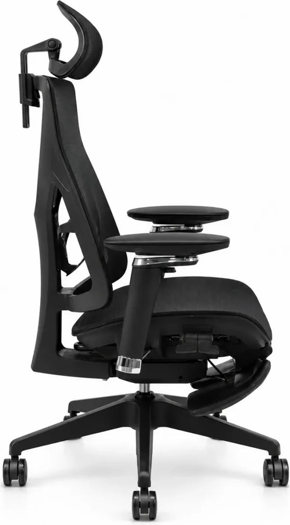 Scaun ergonomic MORATTI D3, Suport Lombar Trio Dinamic , Cotiere 5D Dual-Axis, Tetieră Reglabilă, Mecanism Sensibil la Greutate cu Seat-Slider, Suport Picioare, Mesh, Negru