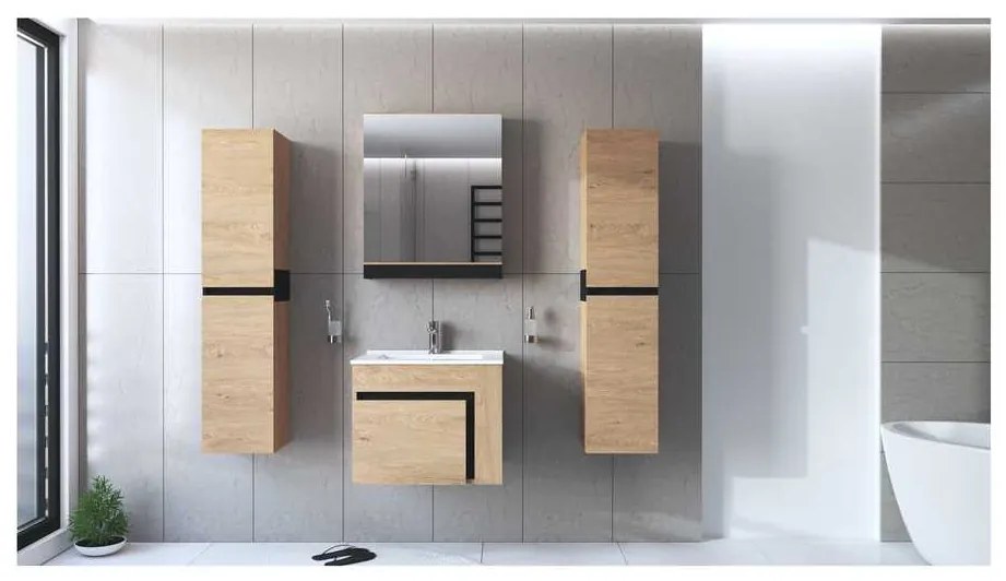 Dulap suspendat pentru baie Stokes, stejar auriu