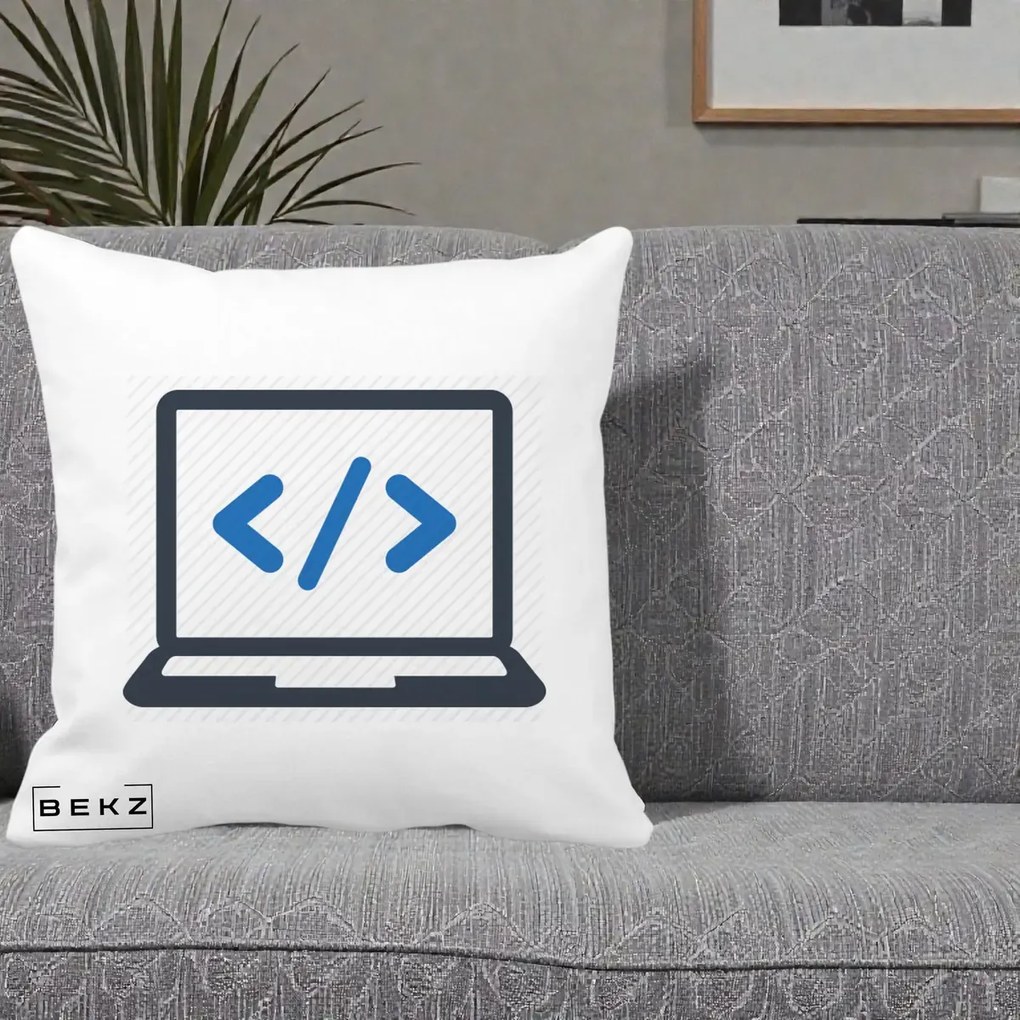 Perna Personalizata Laptop Cod HTML, 40x40 cm, Alba Mata, Husa Detasabila, Perna Inclusa, BEKZ®