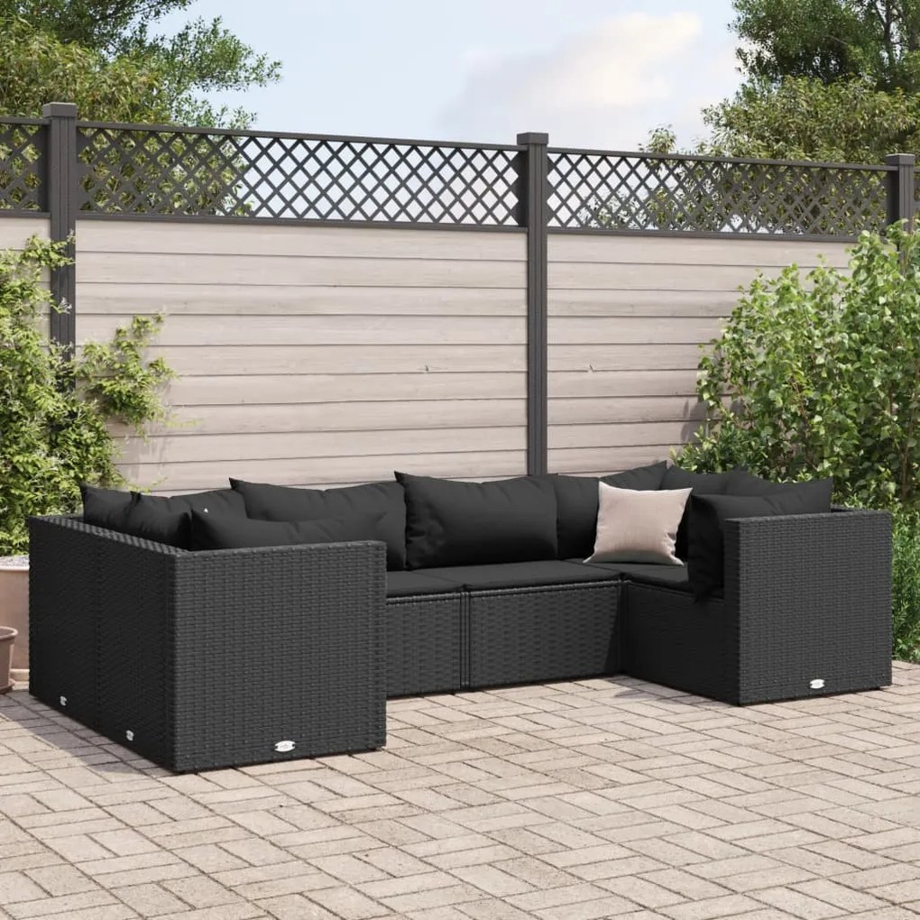 3308251 vidaXL Set mobilier de grădină cu perne, 6 piese, negru, poliratan