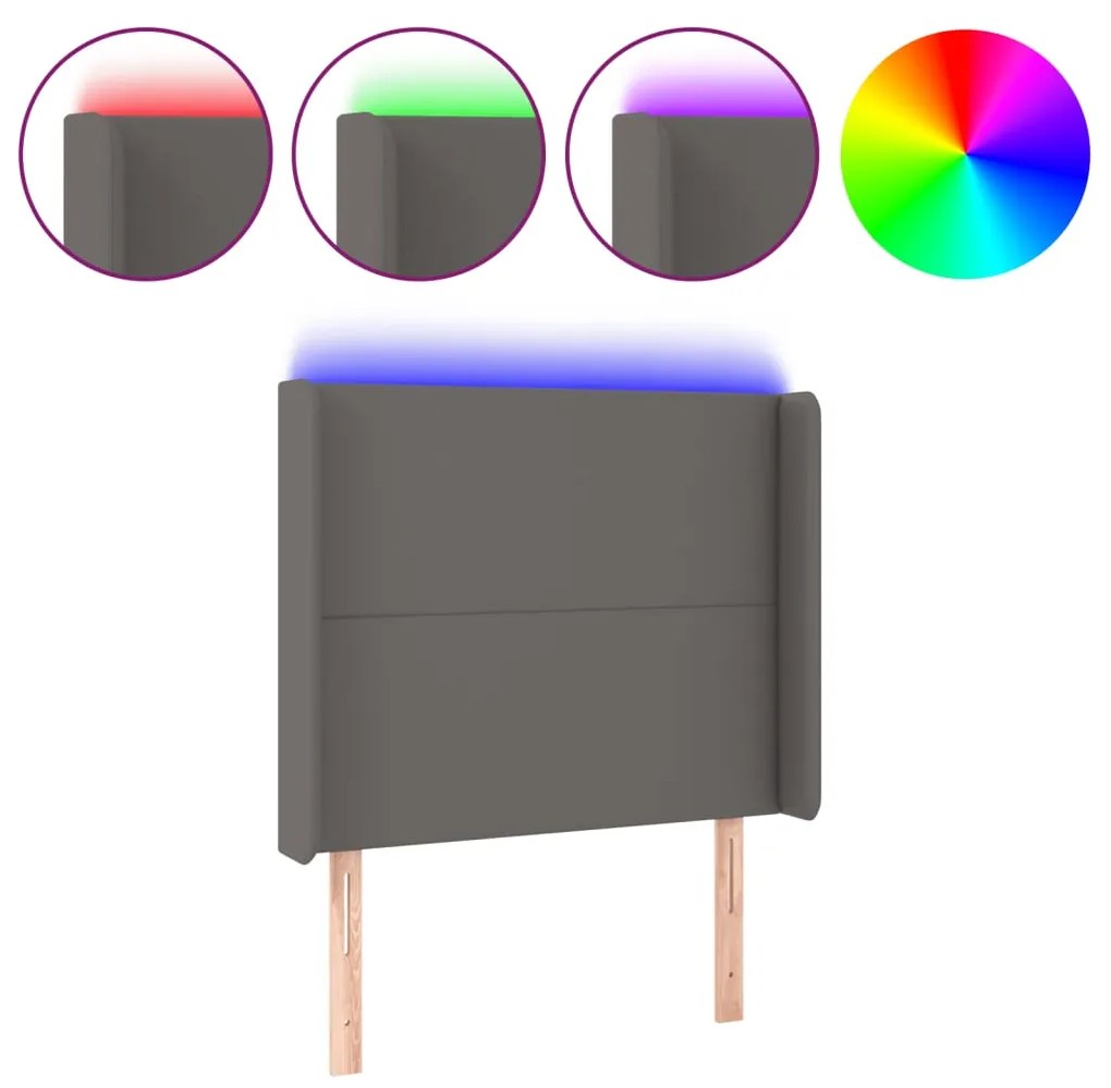 vidaXL Tăblie de pat cu LED, gri , 93x16x118/128 cm, piele ecologică