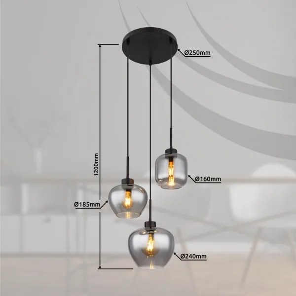 Globo 15549-3SH - Lampă suspendată pe cablu, finisaj mat, 3xE27/40W/230V, neagră