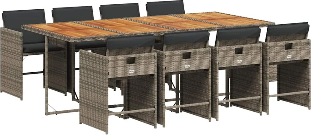 vidaXL Set mobilier grădină cu perne, 9 piese, gri, poliratan