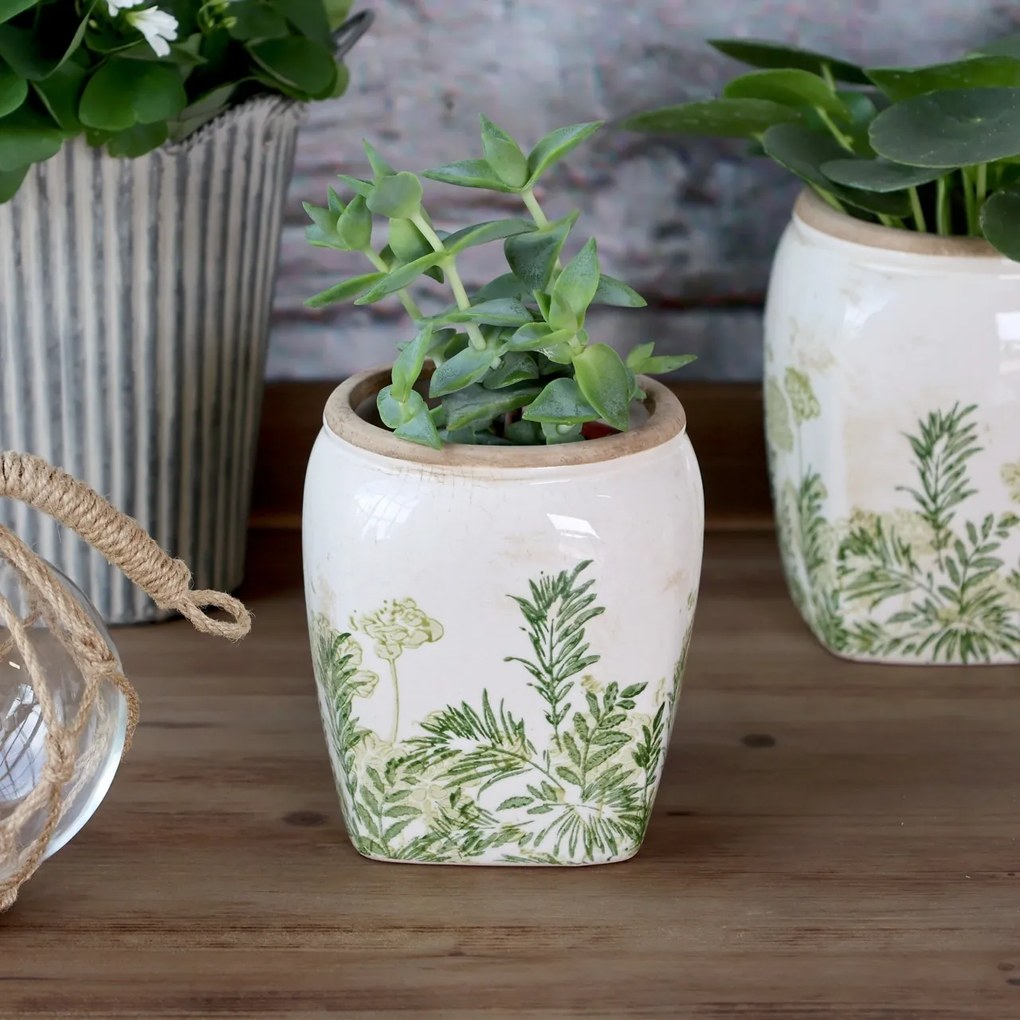 Ghiveci din ceramică cu imprimeu floral, verde, H13/D12 cm, „Laval”
