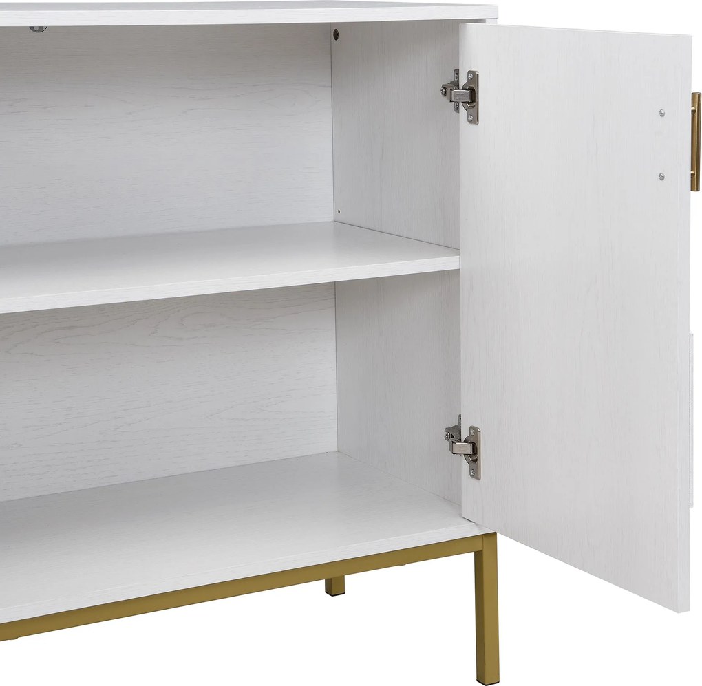 Comodă cu 4 uși, rafturi reglabile pe înălțime, pentru living, sufragerie &amp; hol, 160x40x80,5 cm, Alb