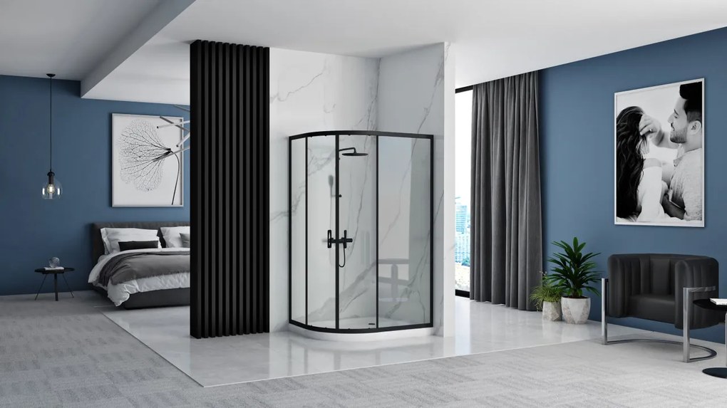 Cabina dus REA Look Black 80x100 + Cada de duș Look White