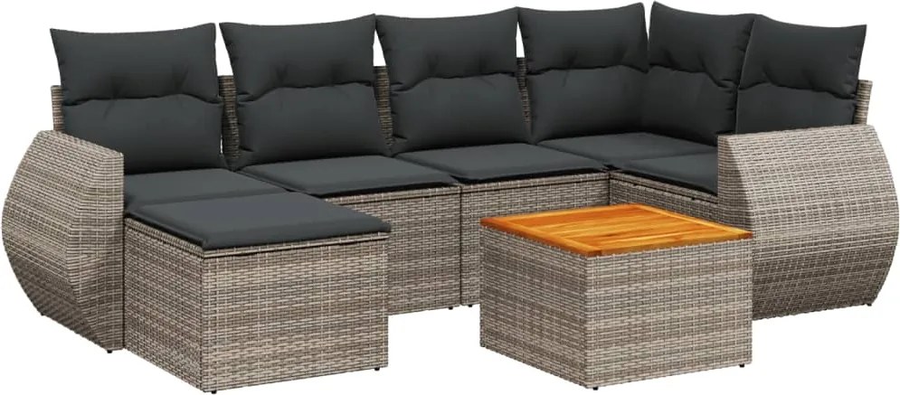 vidaXL Set canapele de grădină, 7 piese, cu perne, gri, poliratan