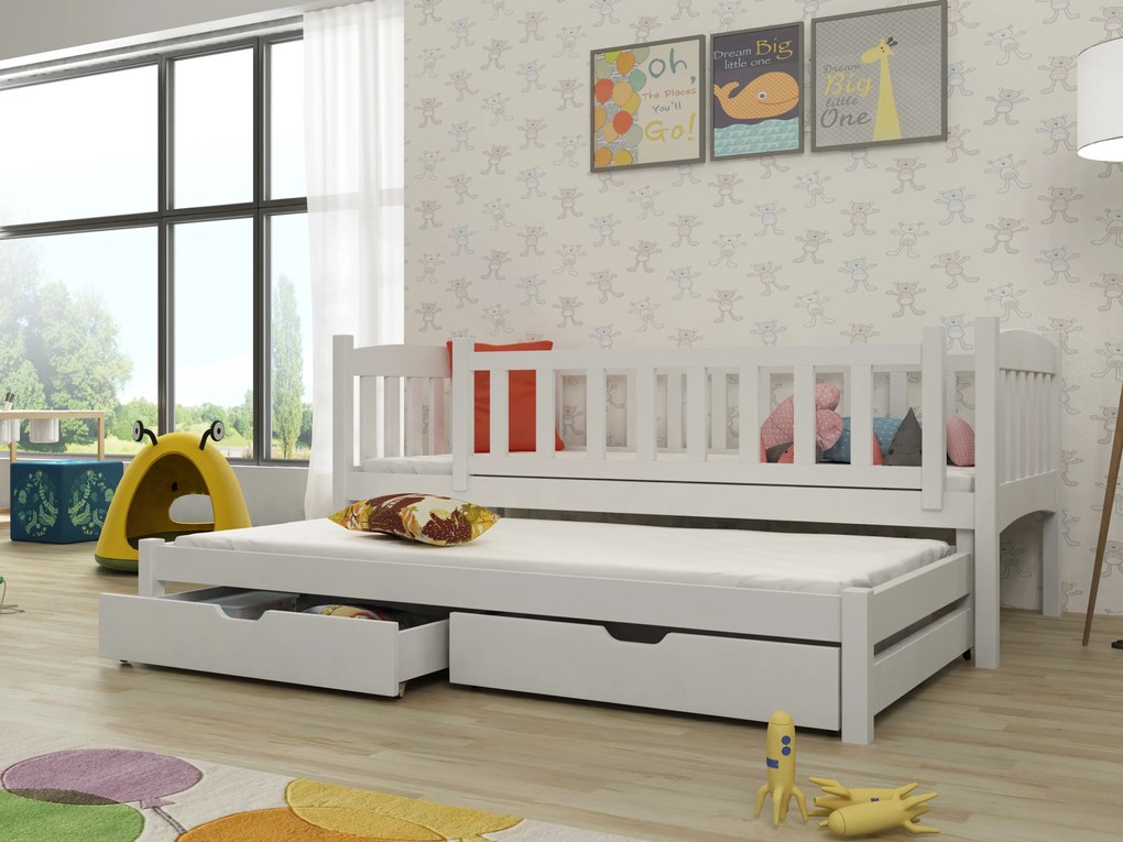 Pat pentru copii 90 x 200 cm Amalia (cu somieră și sp. depozitare) (Alb). 1013109