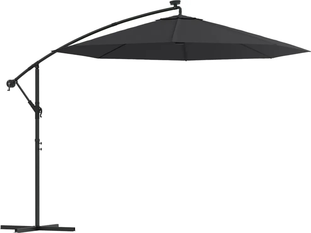 vidaXL Umbrelă în consolă cu LED și stâlp din oțel, negru, 300 cm