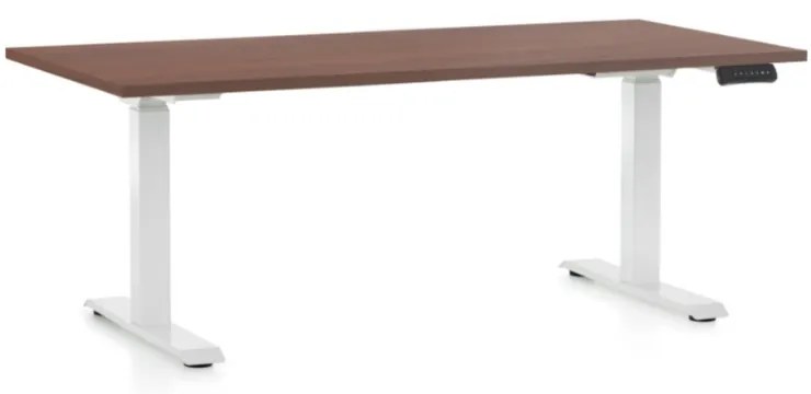 Masa inaltime reglabila OfficeTech D, 160 x 80 cm, bază albă, nuca