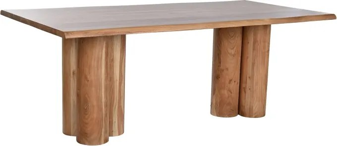 Masă dining din lemn de acacia, natur, 10 locuri, cu bază din coloane grupate, 76 x 200 x 100 cm, „Toria”