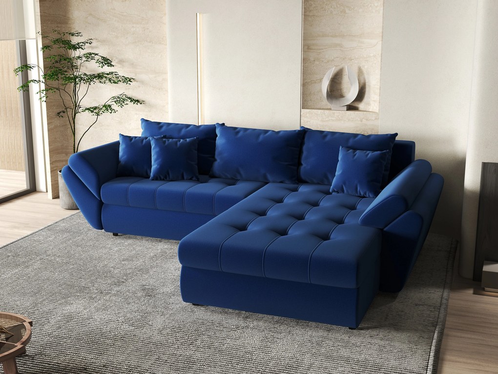 Colțar extensibil dumonde cu ladă de depozitare si sezut confortabil din spuma high-density, Loana Royal Blue II 270x185 cm