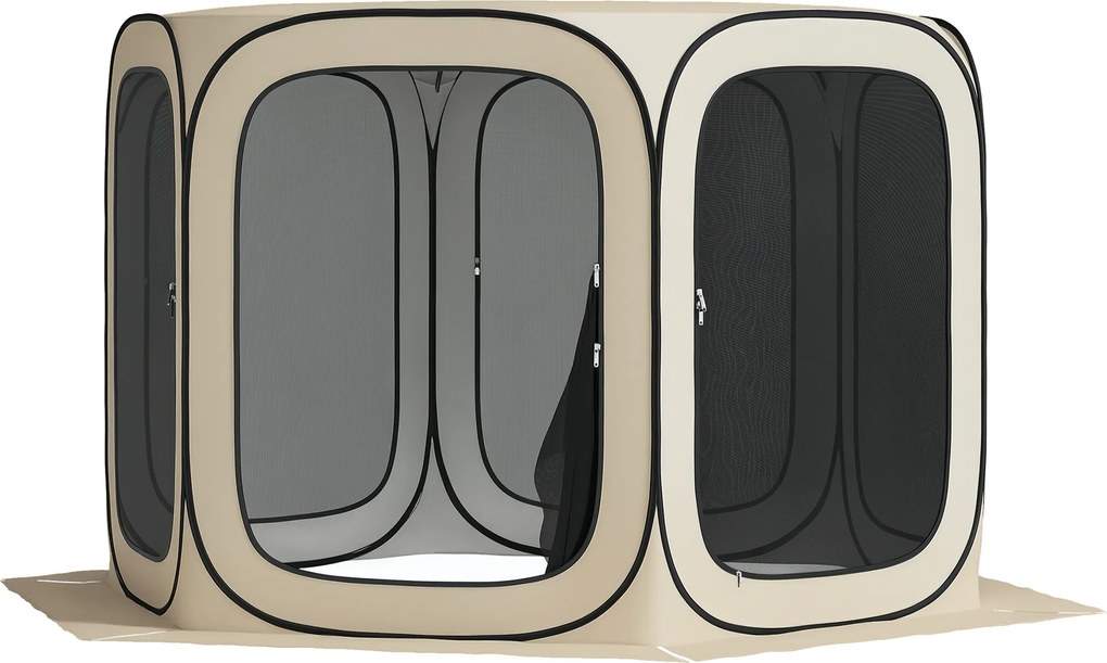 Outsunny cort pop-up pentru camping, portabil, protecție UPF50+, laterale cu plasă, sârmă de oțel, Khaki | Aosom Romania