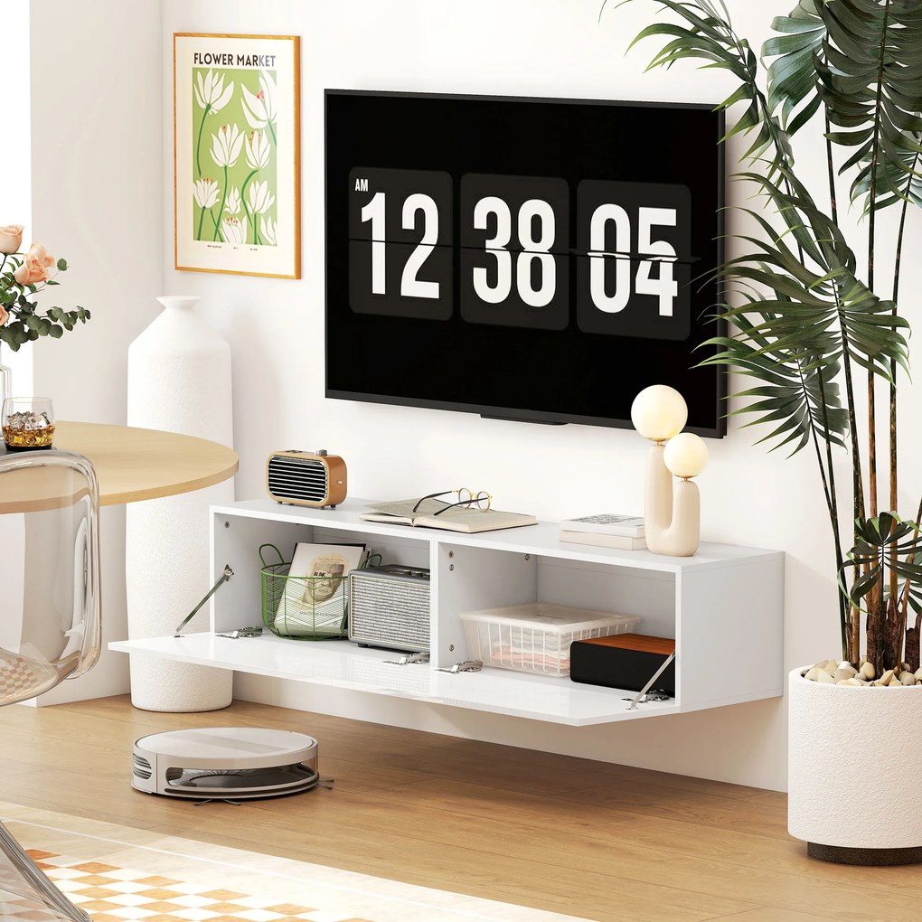 HOMCOM Dulap TV Suspendat pentru Televizoare de 45"-55"-65" cu 2 Dulapuri, Alb | Aosom Romania