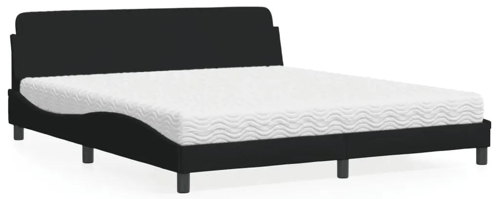 vidaXL Pat cu saltea, negru, 180x200 cm, catifea