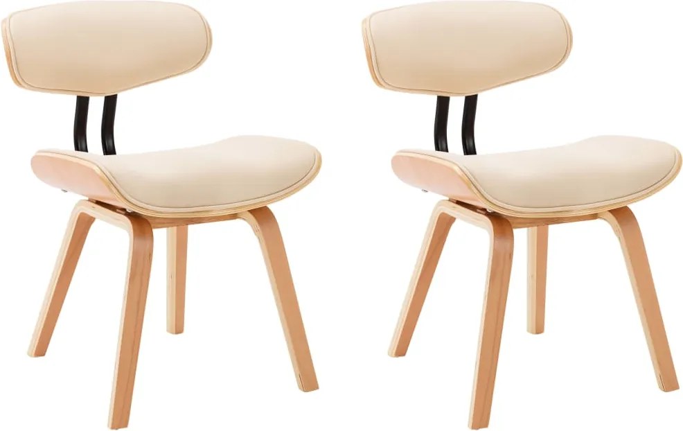 vidaXL Scaune de bucătărie, 2 buc, crem, lemn curbat & piele ecologică
