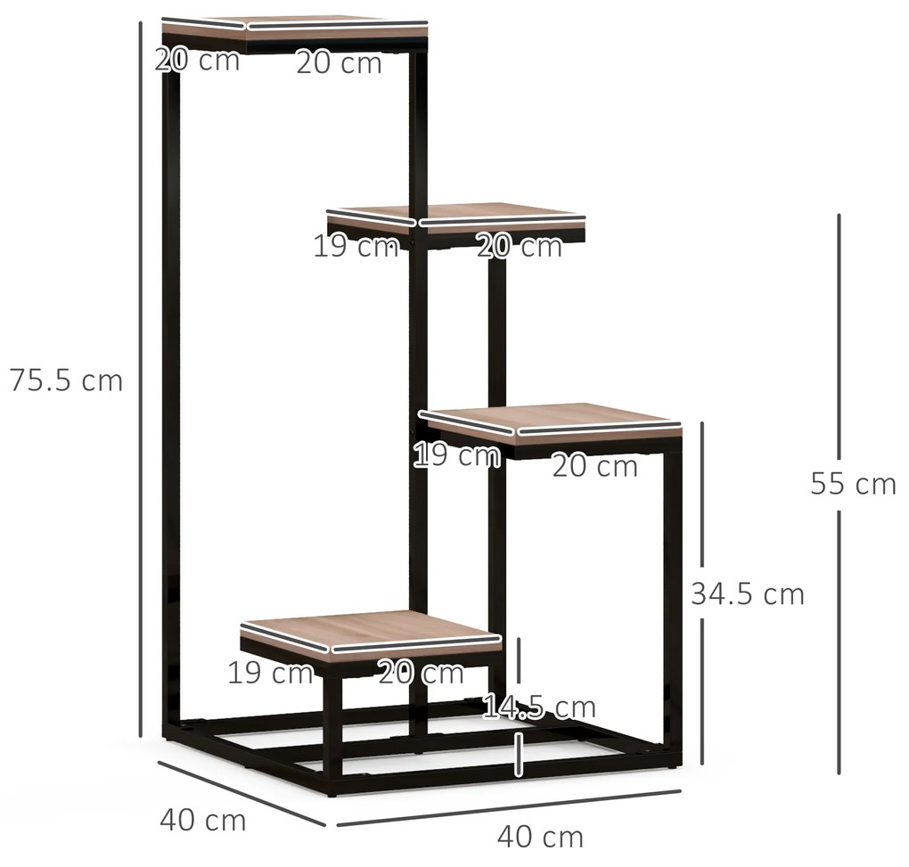 Outsunny Stand de Flori pe 4 Niveluri, Raft de Colt pentru Plante, Suport de Expunere pentru Ghivece, pentru Camera de Zi, Terasa, Balcon, Maro