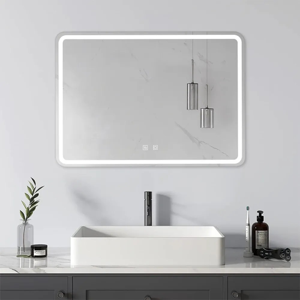 Oglindă baie, Multifuncțională, Iluminare LED Touch, Intensitate reglabila, Sistem Dezaburire, 70x50 cm