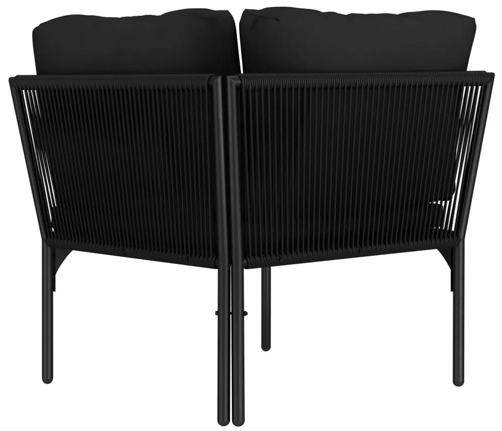 Set mobilier de gradina cu perne, 8 piese, negru, PVC 3x colt + 3x mijloc + suport pentru picioare + masa, 1