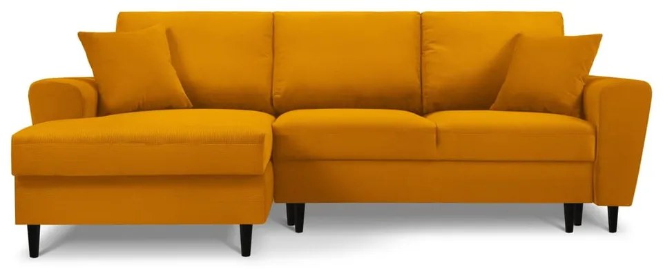 Colțar galben muștar extensibil, cu spațiu de depozitare cu tapițerie din catifea reiată (cu colț pe partea stângă, cu șezlong) Kyoto – Cosmopolitan Design