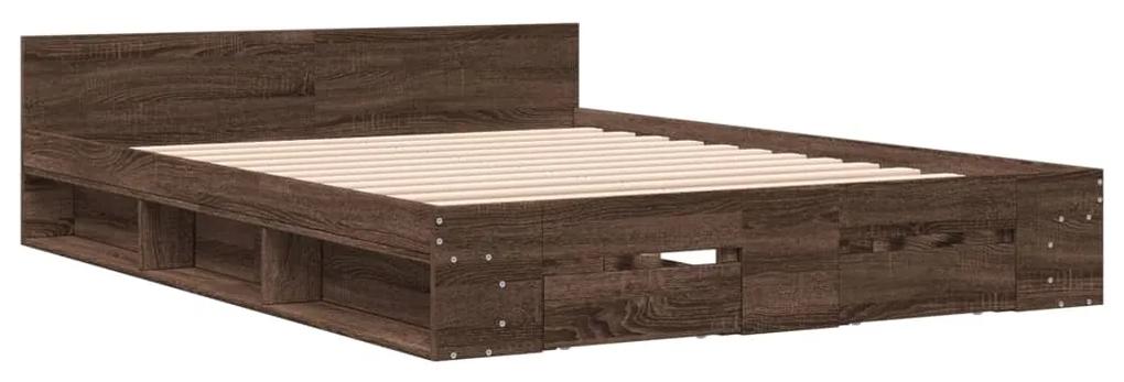 3280747 vidaXL Cadru de pat cu sertare, stejar maro, 150x200 cm lemn prelucrat