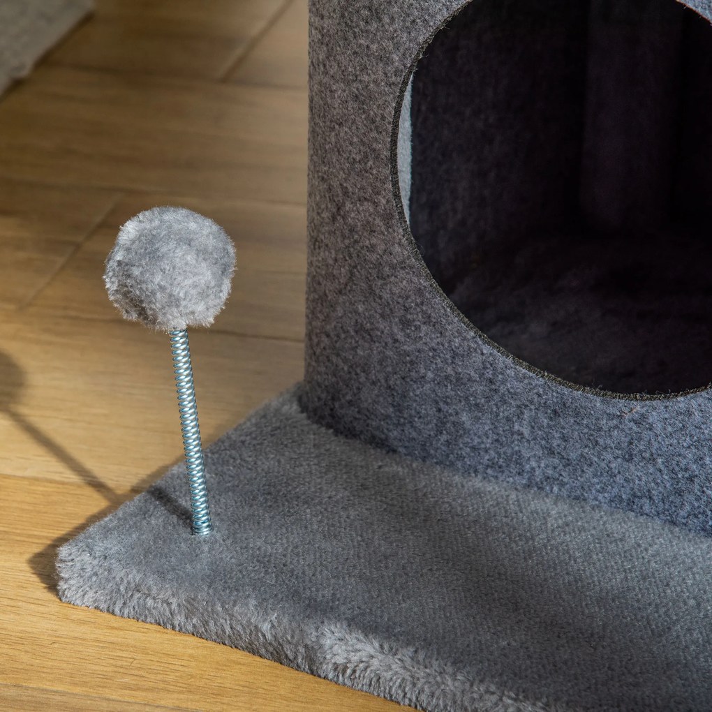 PawHut Arborișoare pentru pisici design cozy-chic multi-echipate centrul de activități cu zone, platforme, pat, joc cu bile, fețre detașabile și lavabile, plăci de particule, pluș scurt 48 x 48 x 100 cm gri | Aosom Romania