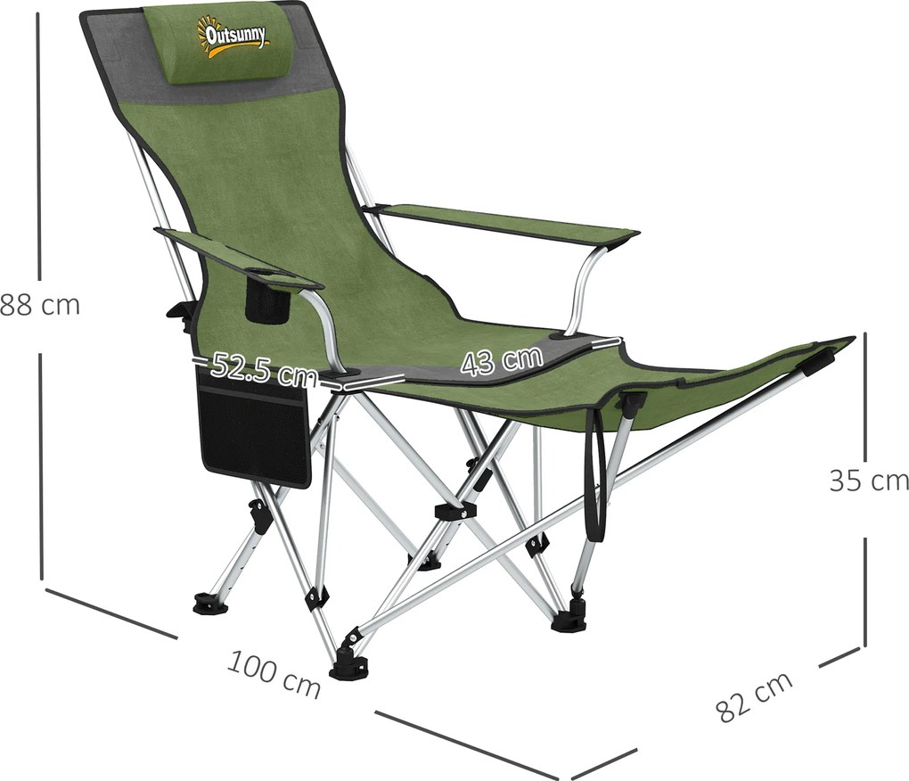 Outsunny Set de 2 Scaune de Camping Pliabile cu Suport pentru Picioare Detașabil, 82x100x88 cm, Negru | Aosom Romania