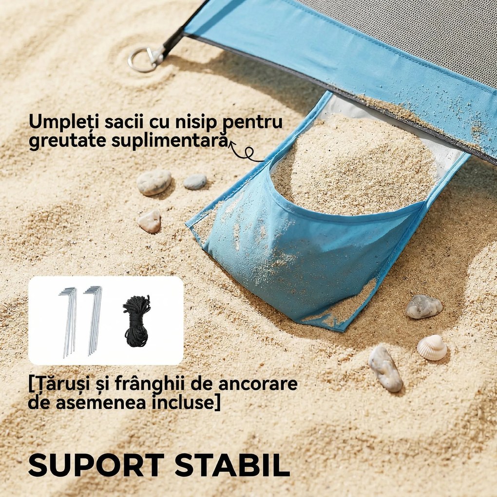 Outsunny Cort Plajă UV30+, 2-3 Persoane, Saci de Nisip, Montare Ușoară, Albastru. | Aosom Romania