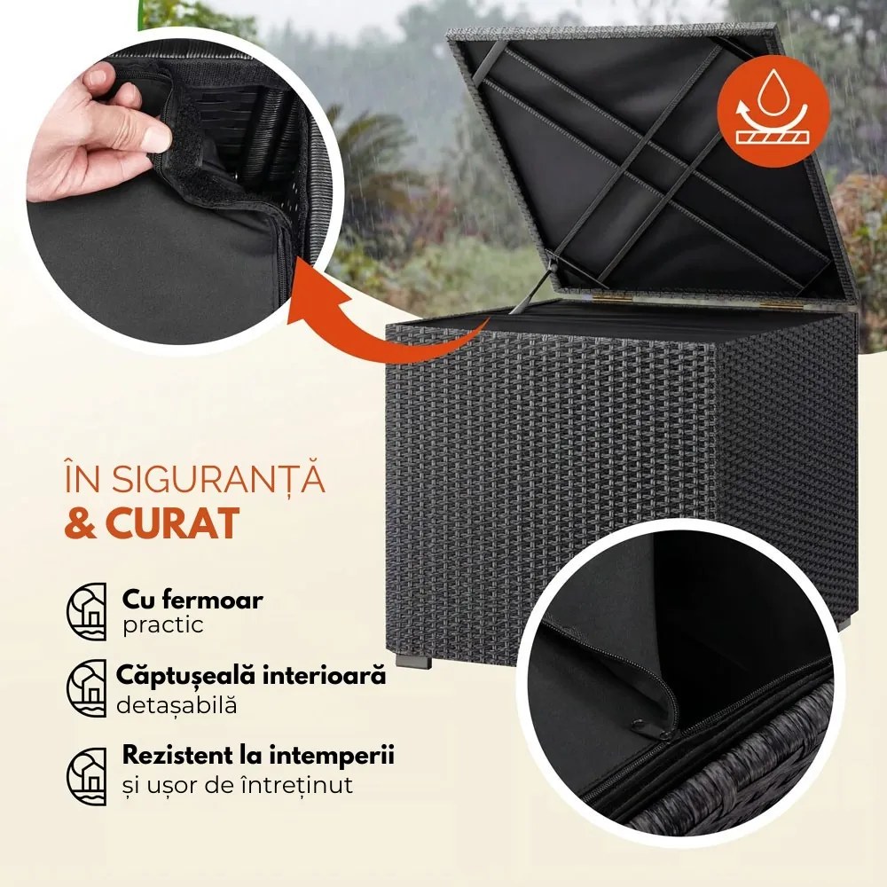 Ladă de depozitare din poliratan RICCO, 318L, 75x75x70 cm, negru Casaria